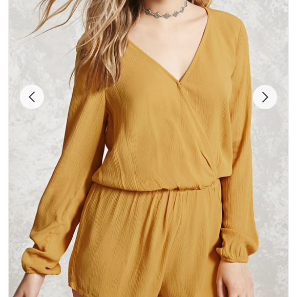 Crinkled Surplice Romper in Mustard - Picture 3 of 5